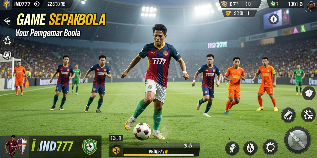 Tangkapan layar utama IND777 menampilkan aksi seru di lapangan sepakbola.
