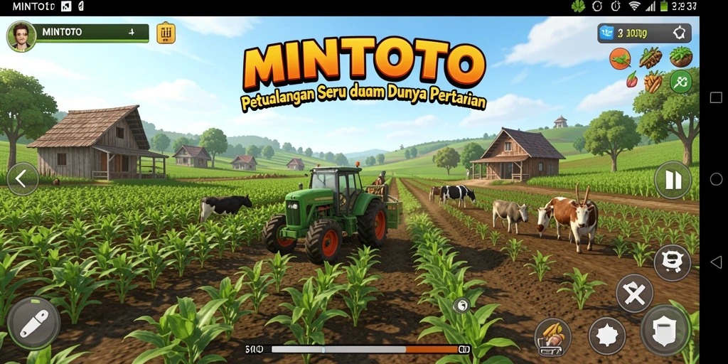 Screenshot MINTOTO yang menunjukkan suasana pertanian yang indah dan beragam tanaman.