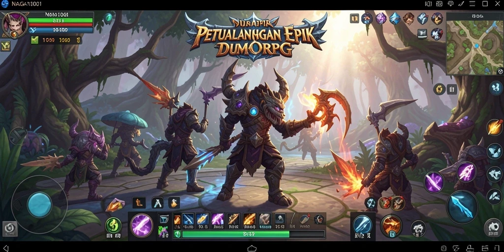 Screenshot gameplay menunjukkan pertempuran seru dalam dunia MMORPG.