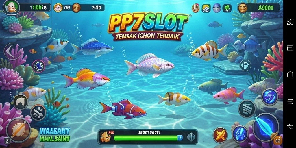 Screenshot PP7SLOT memperlihatkan gameplay seru menembak ikan.