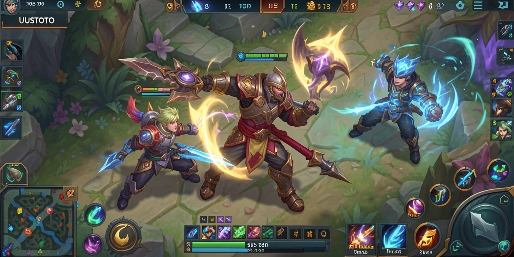 Screenshot menampilkan aksi seru dalam pertandingan UUSTOTO MOBA.