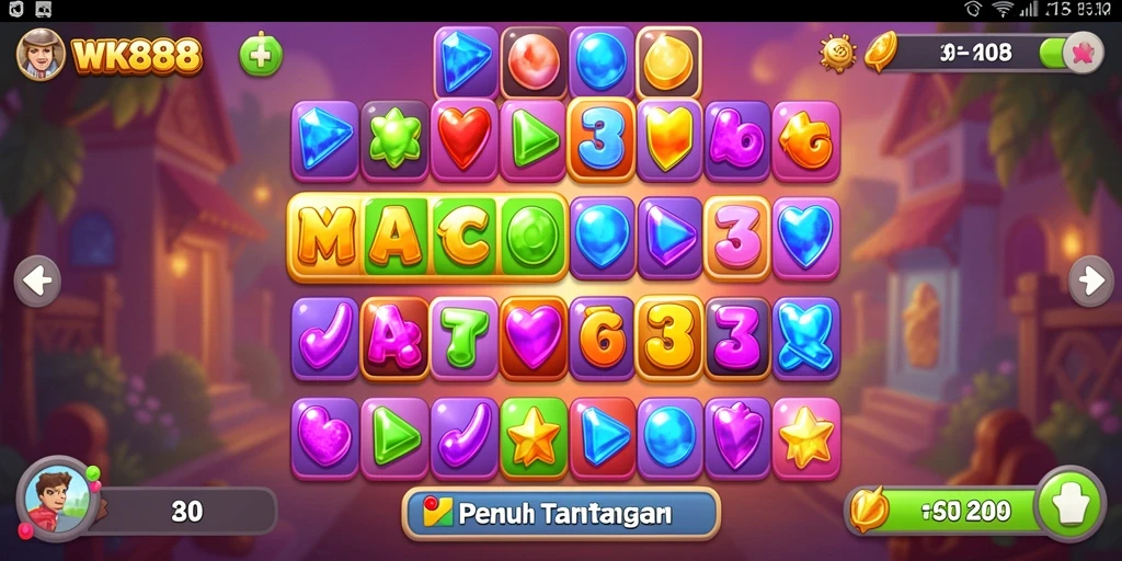 Tampilan gameplay seru di dalam permainan Match-3 WK888.