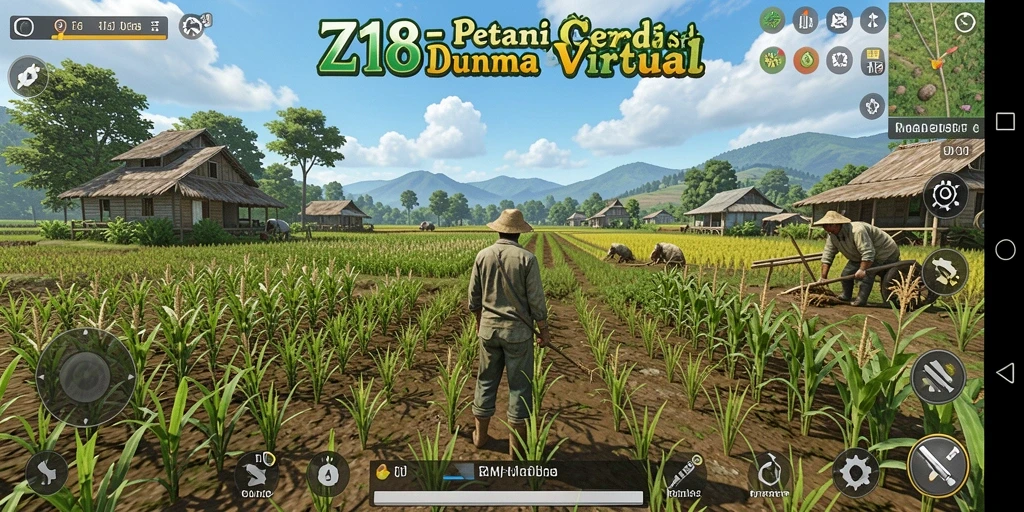 Tampilan gameplay Z18 dengan kebun yang luas dan hewan peliharaan.